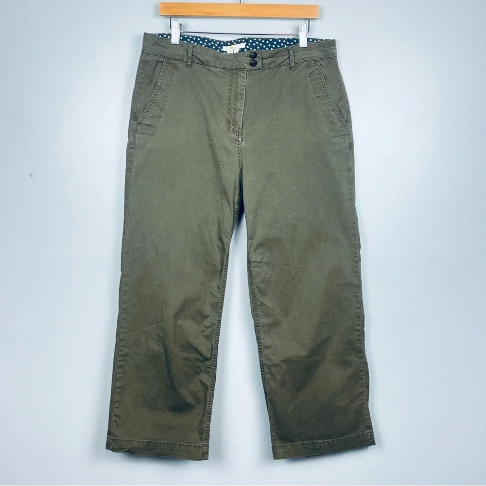 Boden olive cotton elastane straight leg cropped pants, US 12 long.